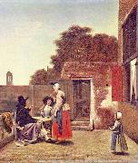 Pieter de Hooch Hof mit zwei Offizieren und trinkender Frau Spain oil painting artist